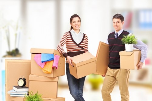 Packed boxes and wrapped household items ready for house removals in Kennington