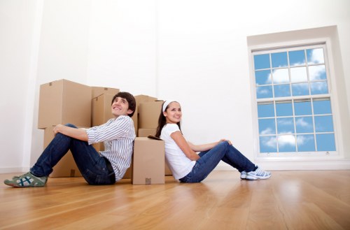 Packed boxes and home furnishings ready for moving day
